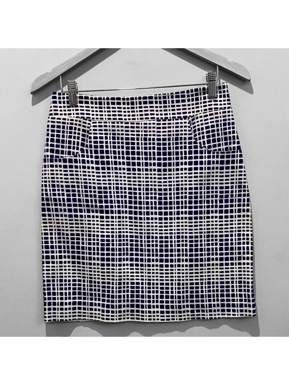 Aqua Navy and White Grid Pencil Skirt Size small